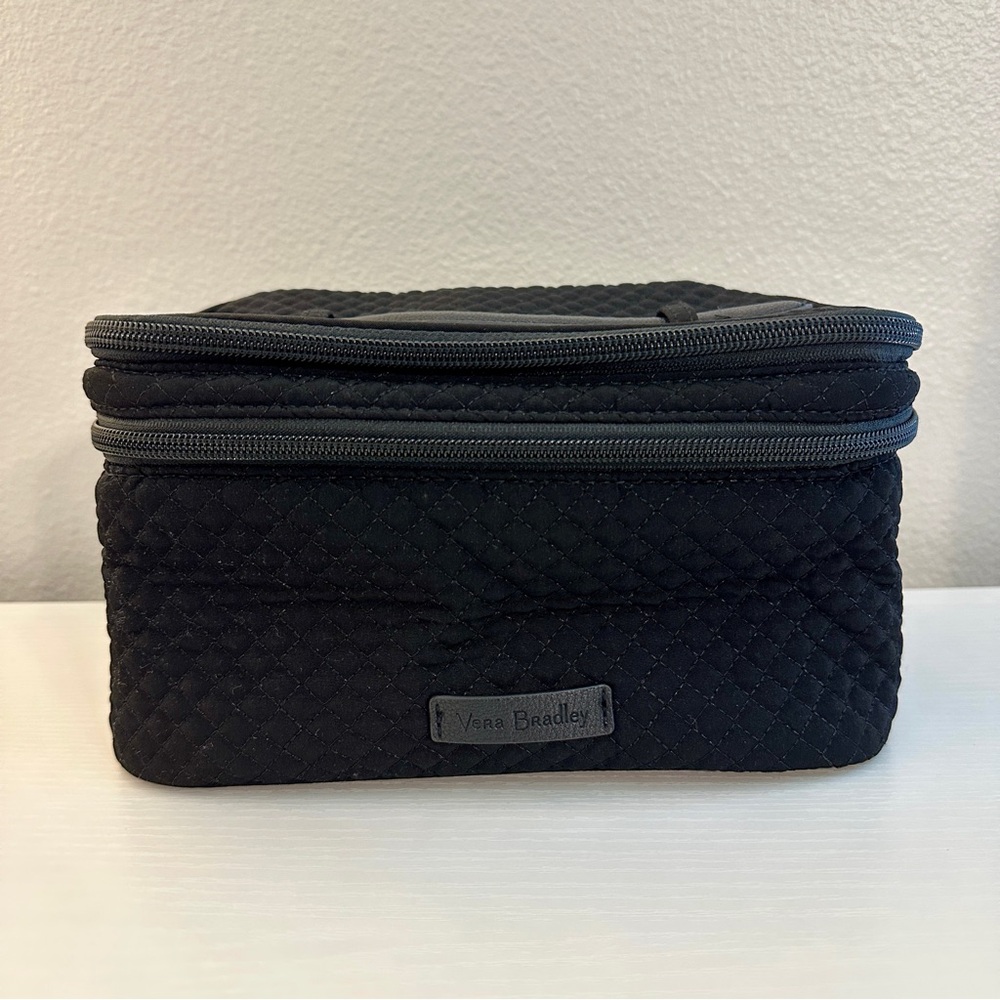 Vera Bradley Black Cosmetic Bag with Textured Fabric and Multiple Compartments